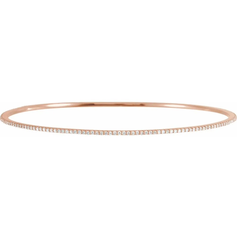1.4mm 14k Yellow, White or Rose Gold 1 Ctw Diamond Bangle Bracelet