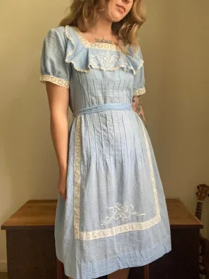 1930s / 1940s Blue Swiss dot embroidered cotton day dress
