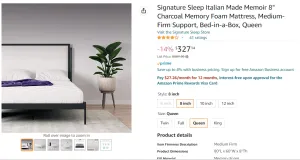 829MON007 - UPC 029986630223 Signature Sleep Memoir 8" Charcoal Memory Foam Mattress, Queen