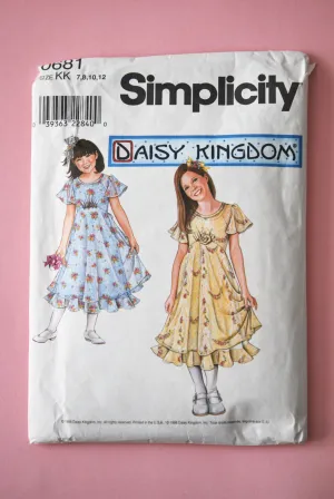90s Daisy Kingdom Girl's Dress and Slip Simplicity Pattern 0681 Pretty Sewing Retro 1990s