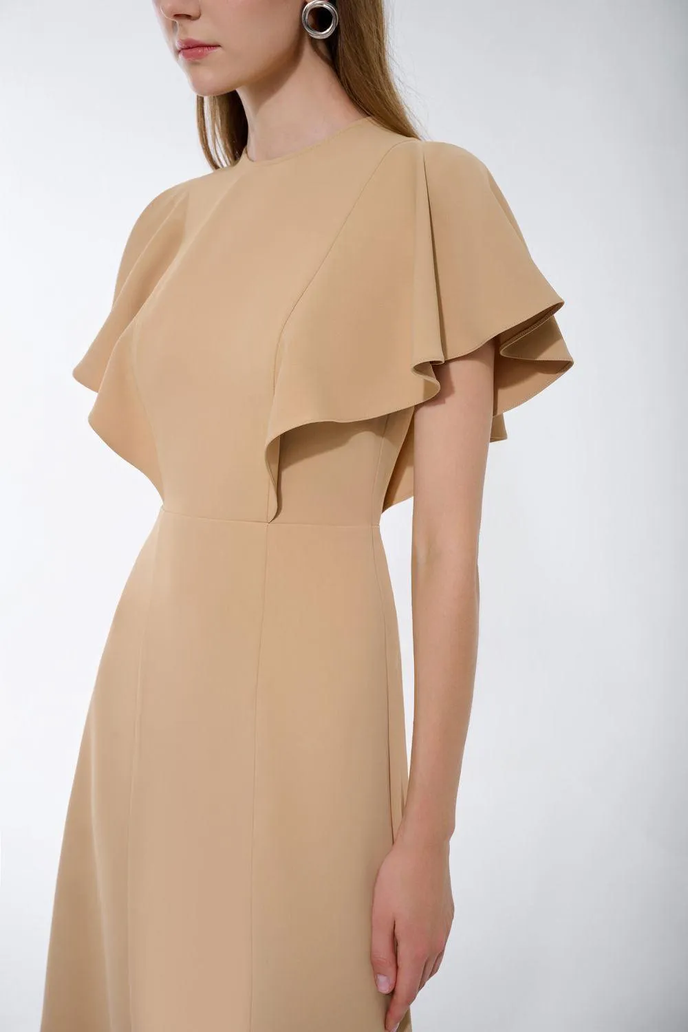 Alina A-line Batwing Sleeved Twill Midi Dress