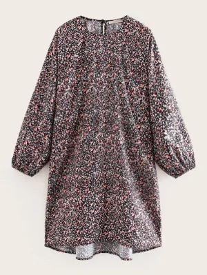 Allover Print High Low Babydoll Dress