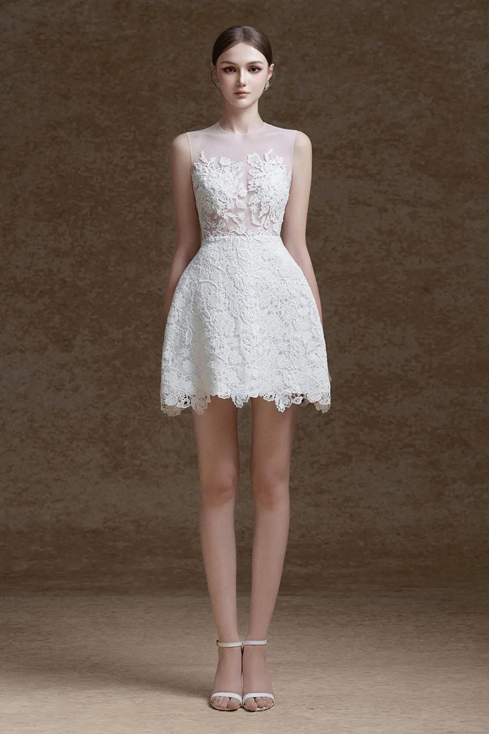 Amour A-line Sleeveless Lace Mini Dress