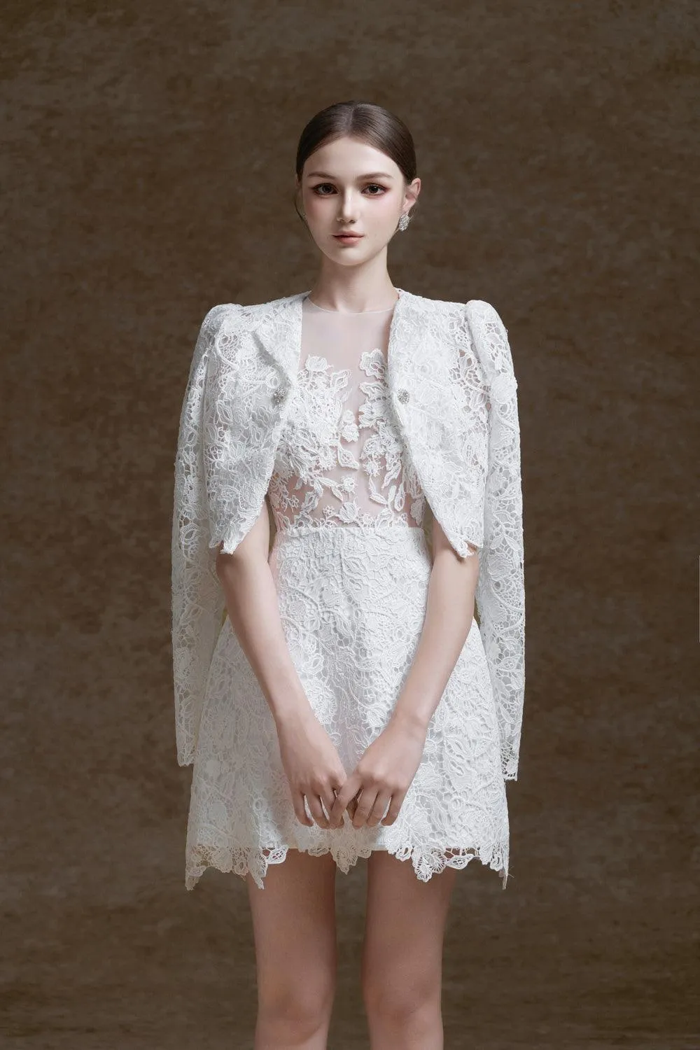 Amour A-line Sleeveless Lace Mini Dress