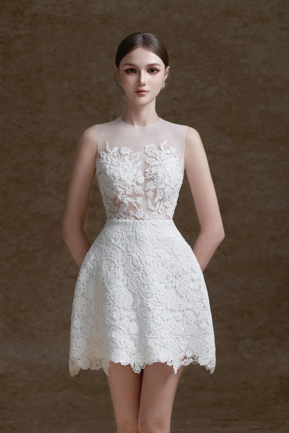 Amour A-line Sleeveless Lace Mini Dress