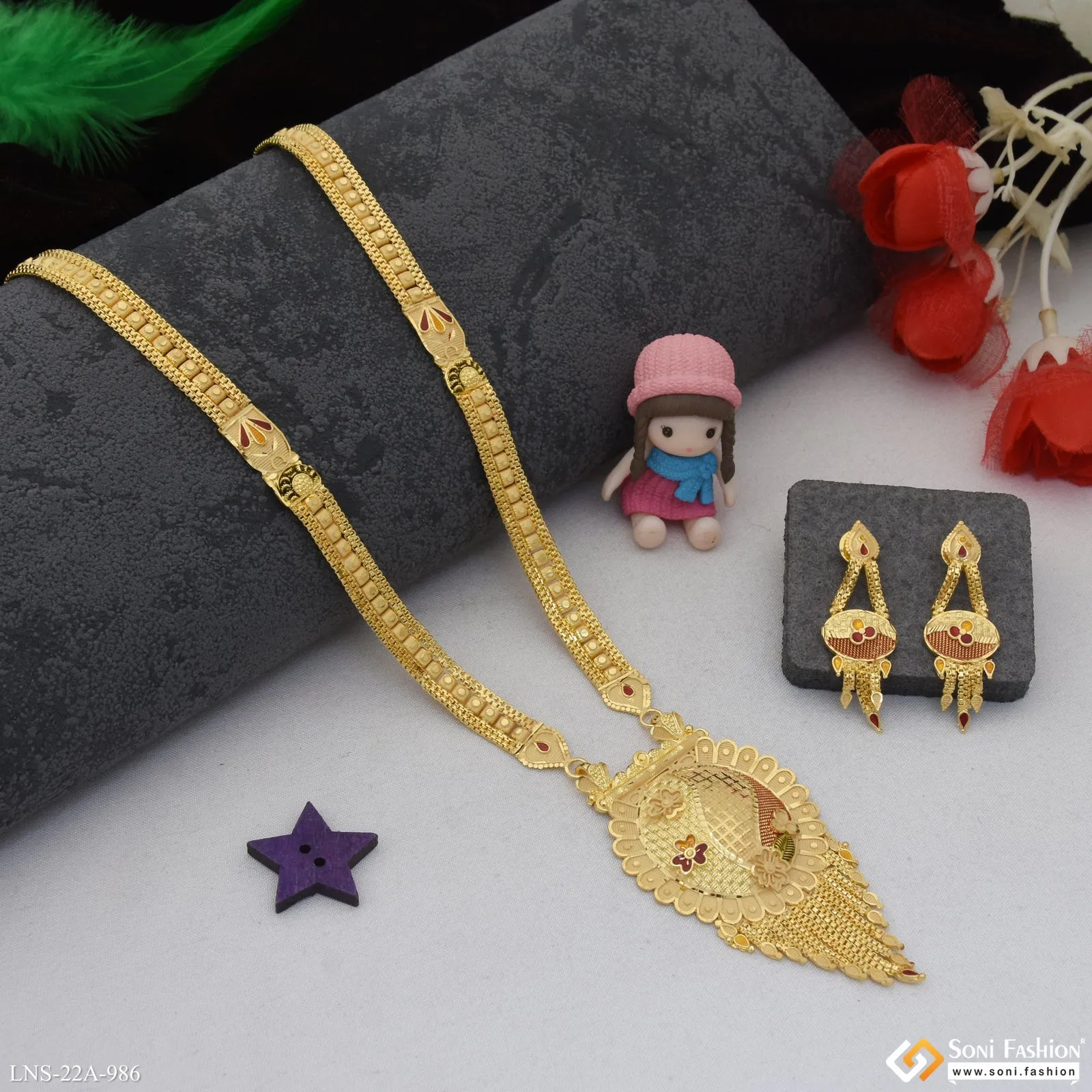 Artisanal Design Gold Plated Necklace Set for Women - Style A986