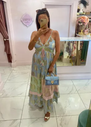 Becca Blue & Gold Kaftan Dress - Resort wear