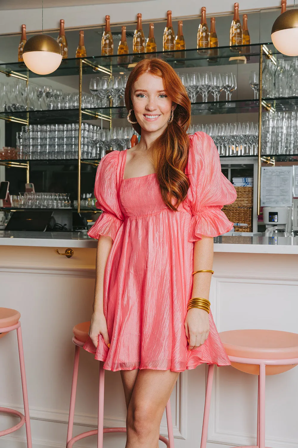 Betsy Puff Sleeve Babydoll Dress - Pink