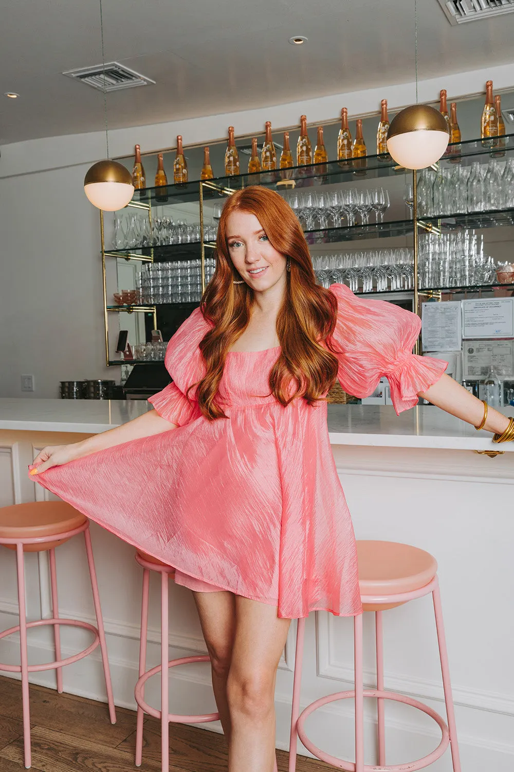 Betsy Puff Sleeve Babydoll Dress - Pink