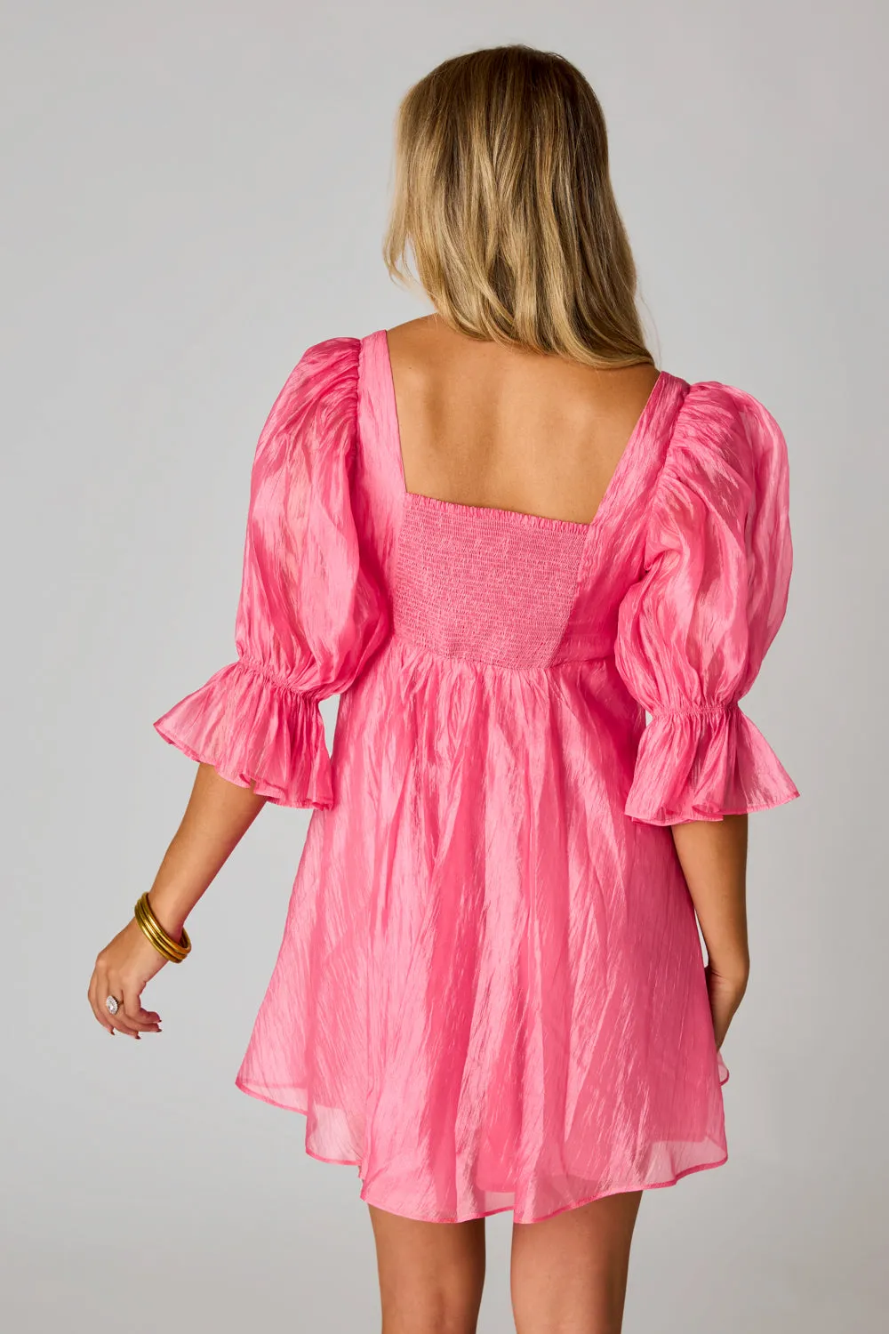 Betsy Puff Sleeve Babydoll Dress - Pink