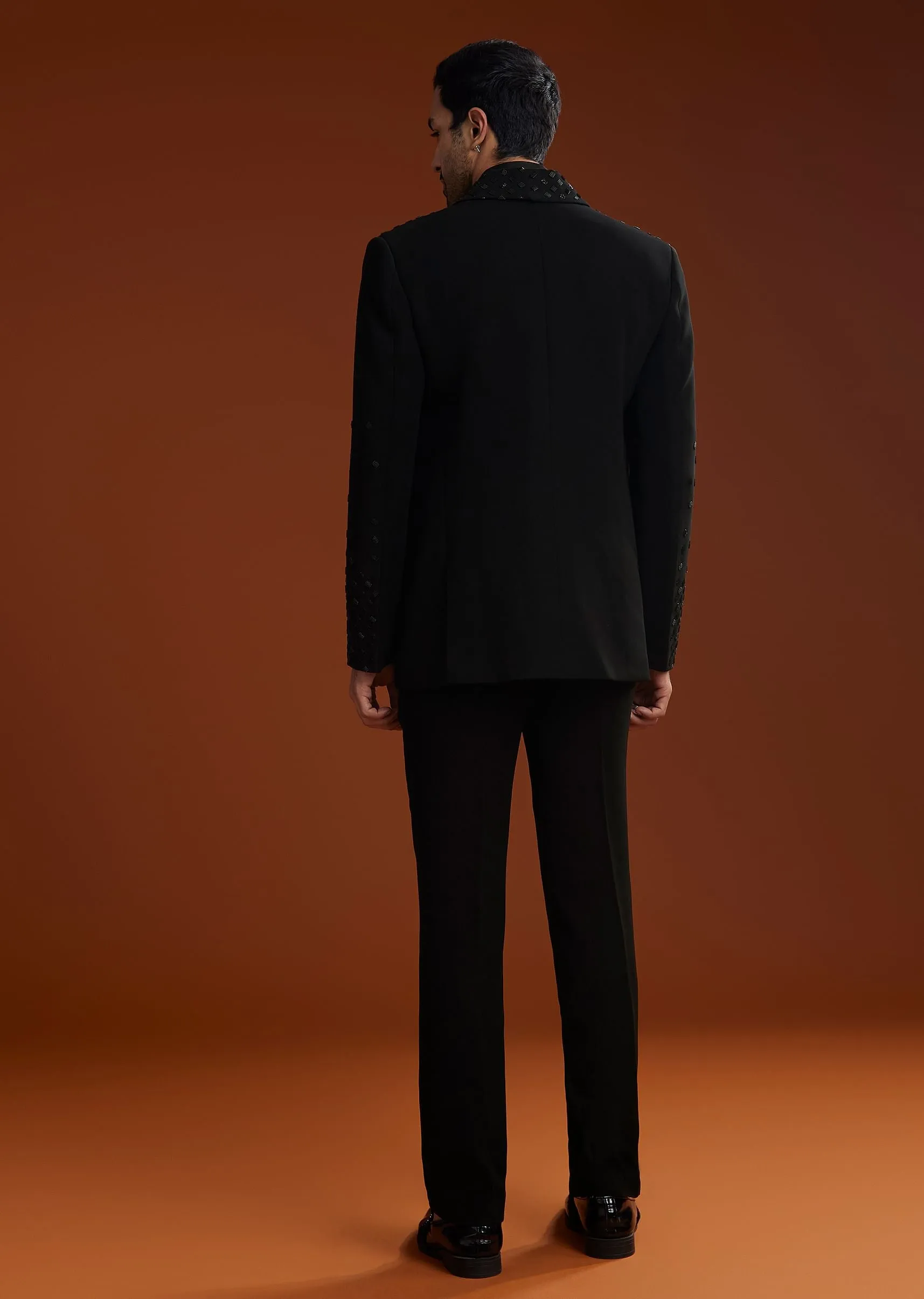 Black Cotton Satin Suit Set With Hand Embroidery