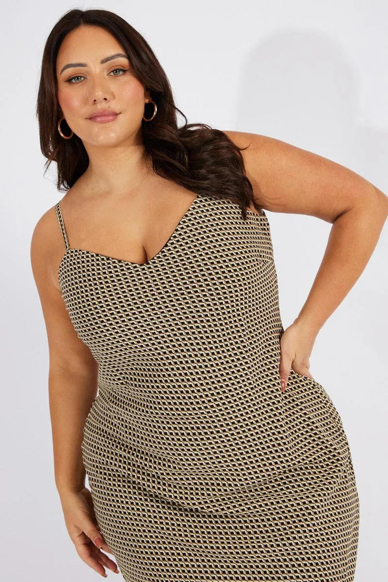 Black Geo Slip Dress Sleeveless