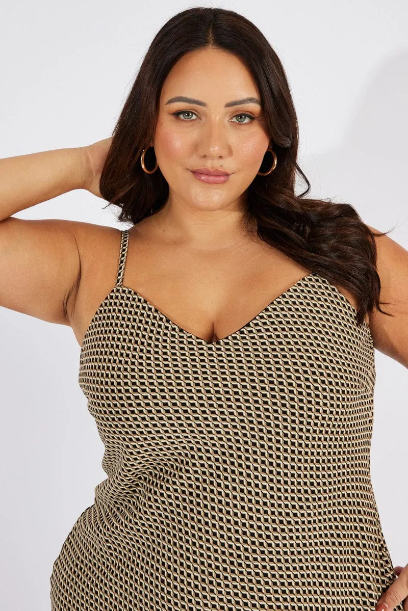 Black Geo Slip Dress Sleeveless