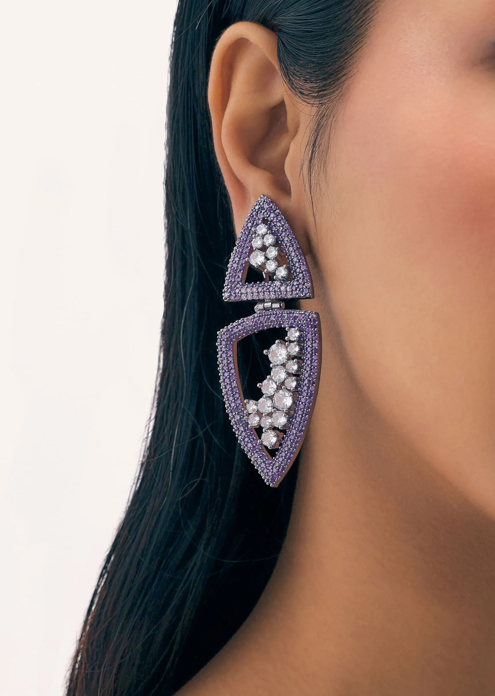 Blue Diamond Dangler Earrings In Mix Metal