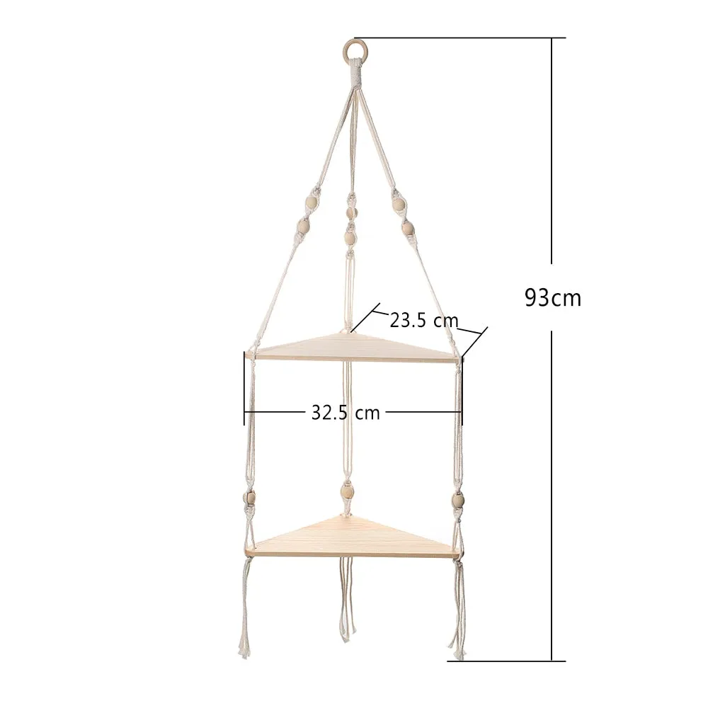Bohemian Wood Corner Shelf Macrame