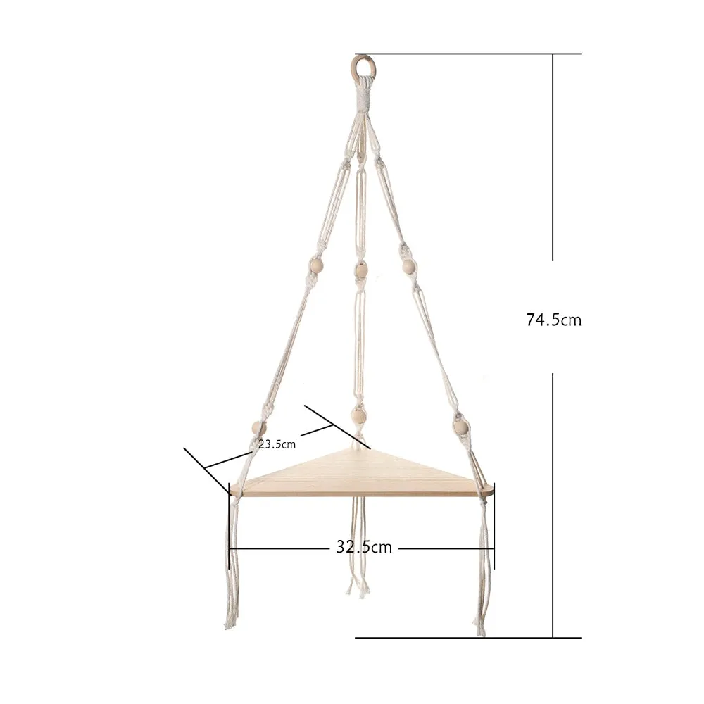 Bohemian Wood Corner Shelf Macrame