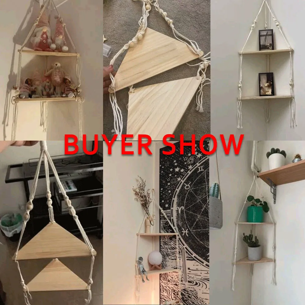 Bohemian Wood Corner Shelf Macrame