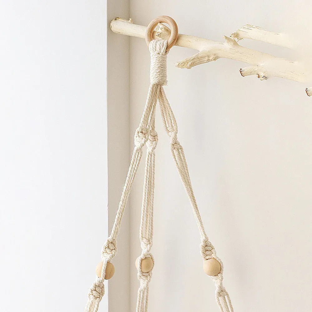 Bohemian Wood Corner Shelf Macrame