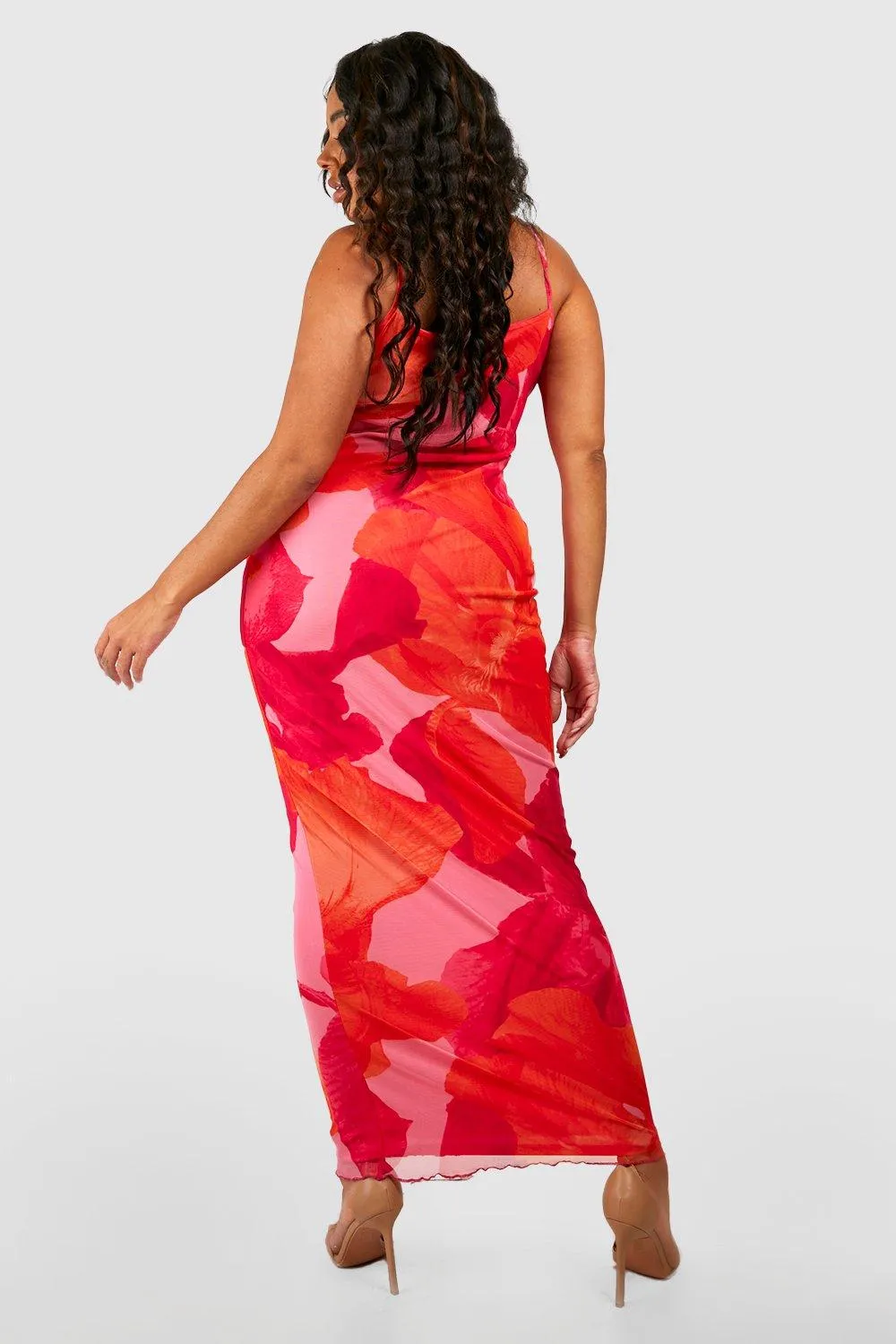 Boohoo Abstract Floral Slip Dress, Orange