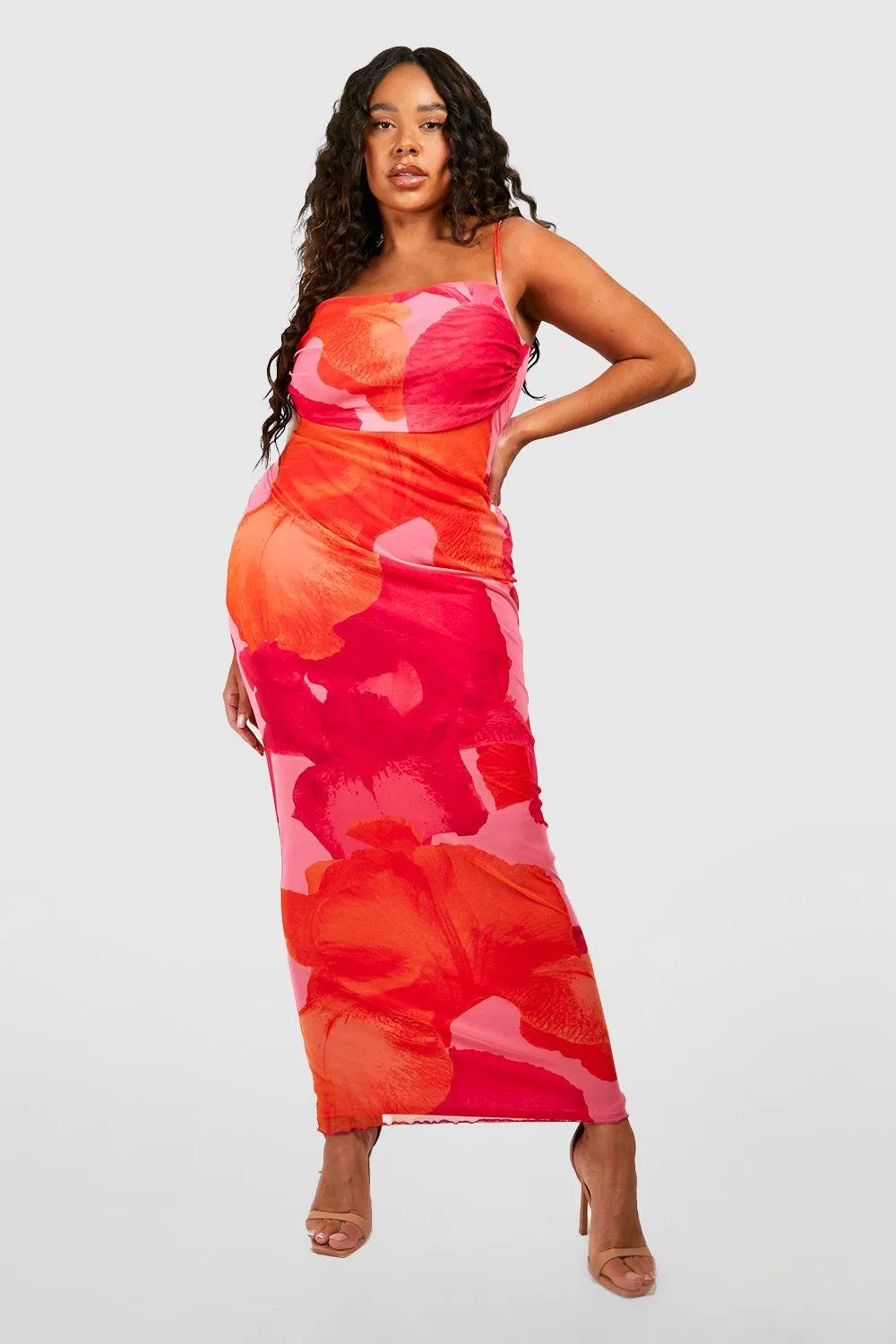 Boohoo Abstract Floral Slip Dress, Orange
