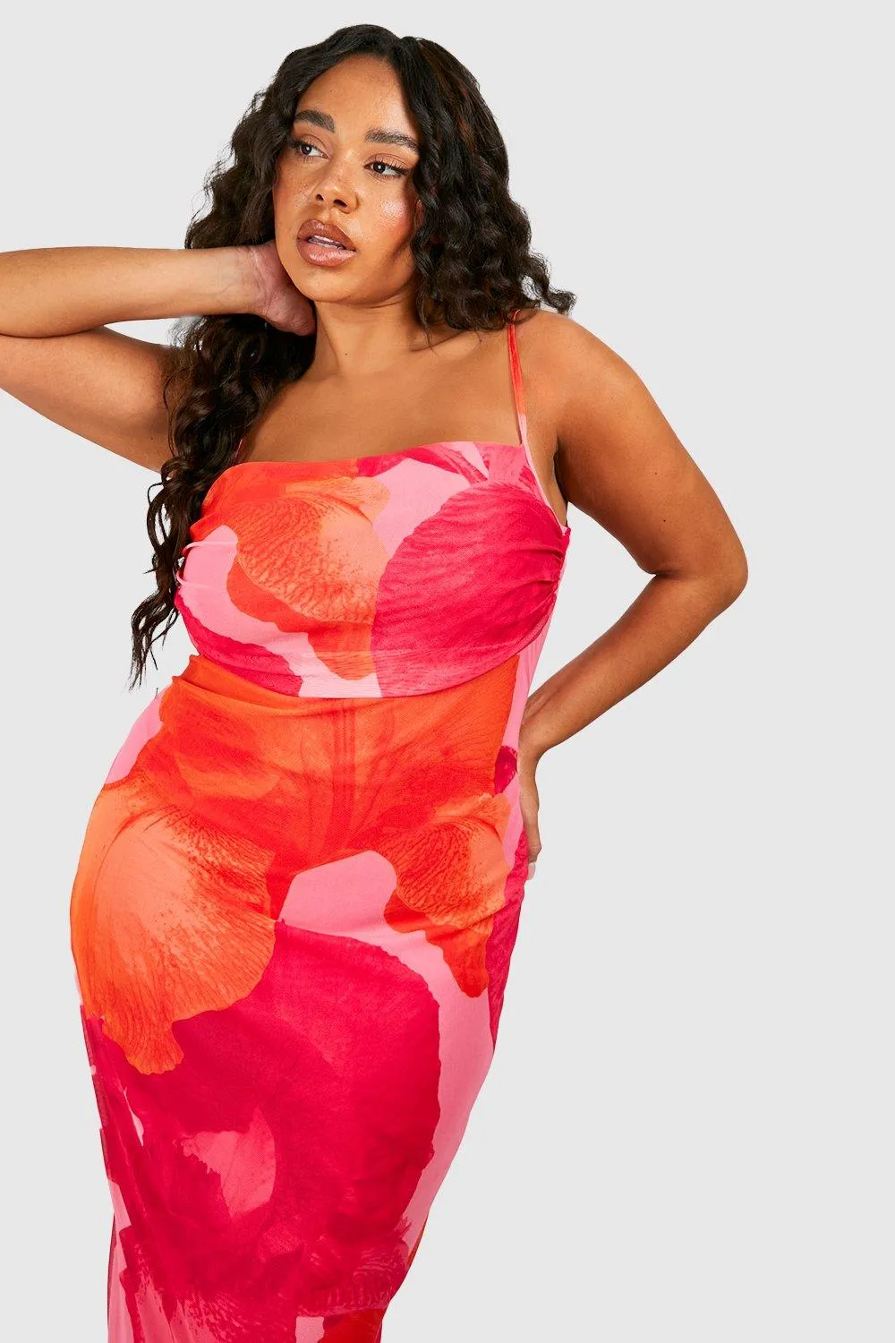 Boohoo Abstract Floral Slip Dress, Orange