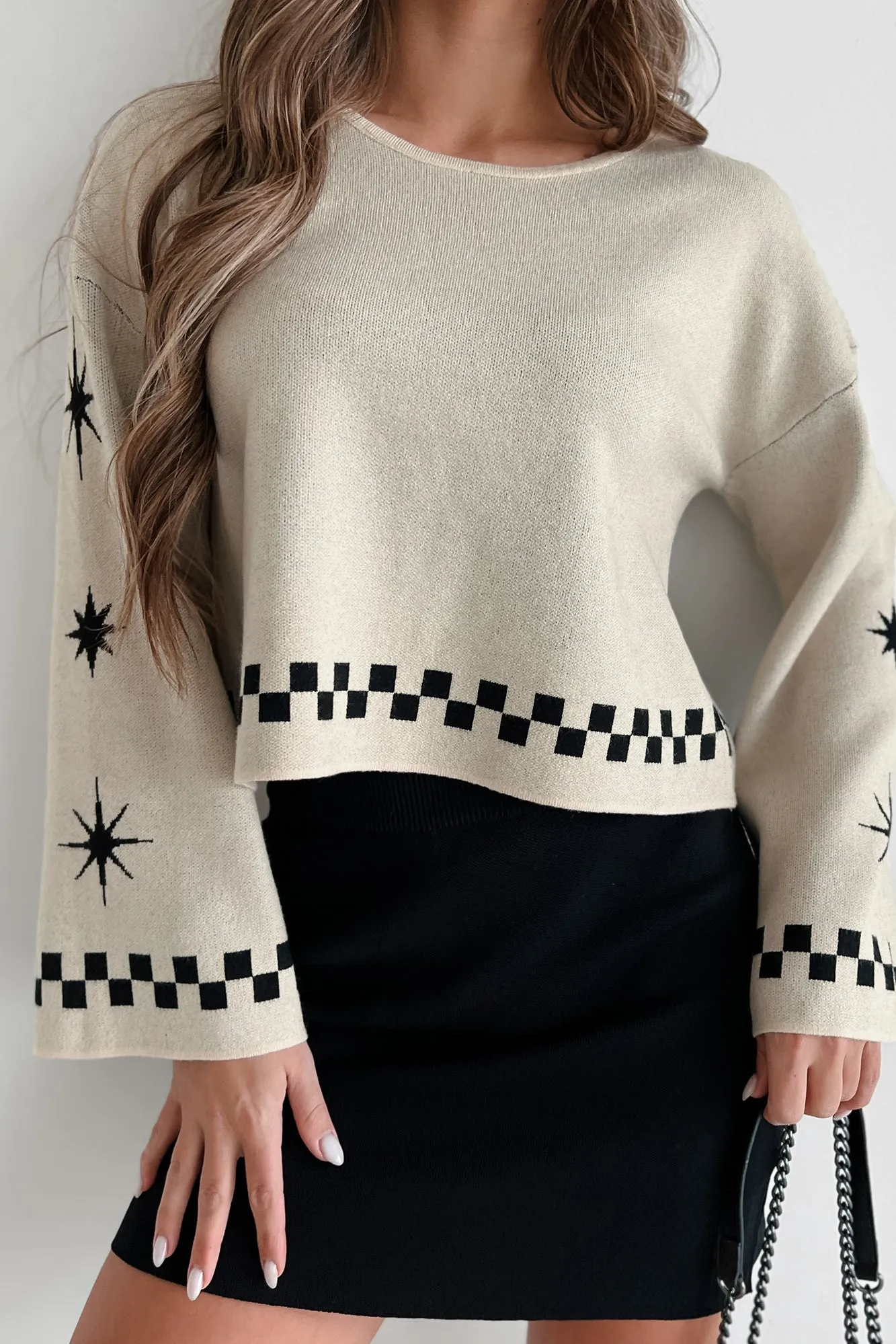 Casual Sophistication Printed Crop Sweater (Cream/Black)
