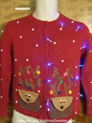 Child Fun Reindeer Light Up Cheesy Christmas Sweater