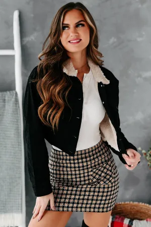 Corduroy Cutie Cropped Sherpa Lined Corduroy Jacket (Black)