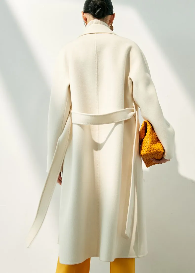 Double Face Wool Cashmere Belted Wrap Long Coat
