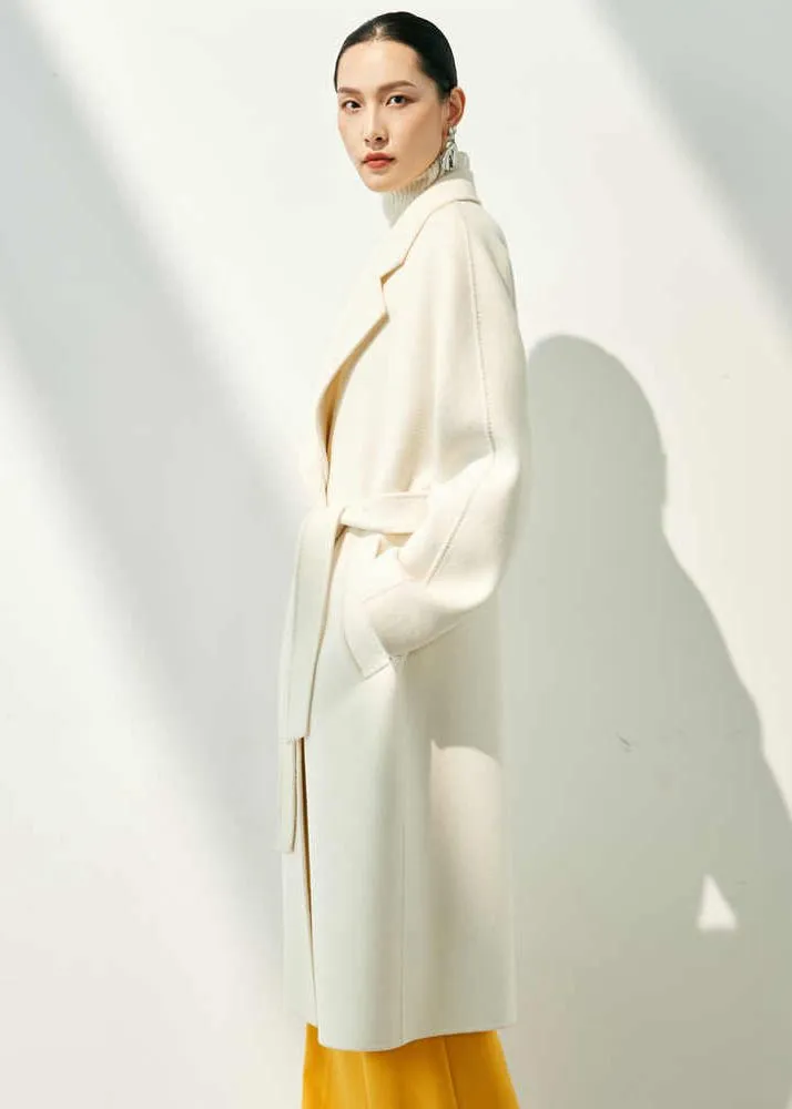Double Face Wool Cashmere Belted Wrap Long Coat