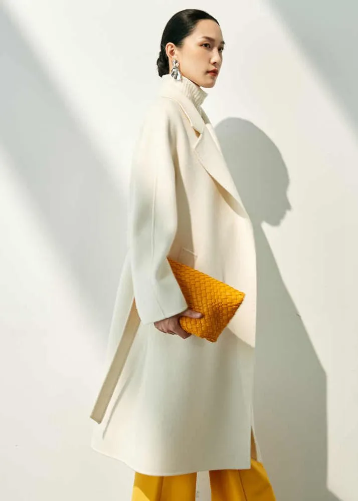 Double Face Wool Cashmere Belted Wrap Long Coat