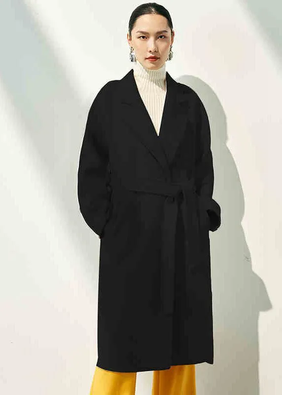 Double Face Wool Cashmere Belted Wrap Long Coat