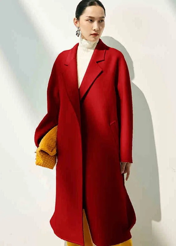 Double Face Wool Cashmere Belted Wrap Long Coat