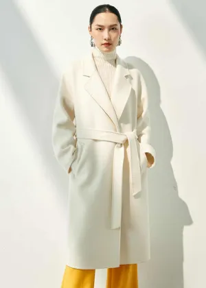 Double Face Wool Cashmere Belted Wrap Long Coat