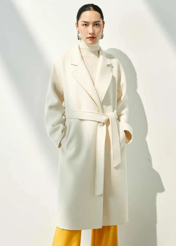 Double Face Wool Cashmere Belted Wrap Long Coat
