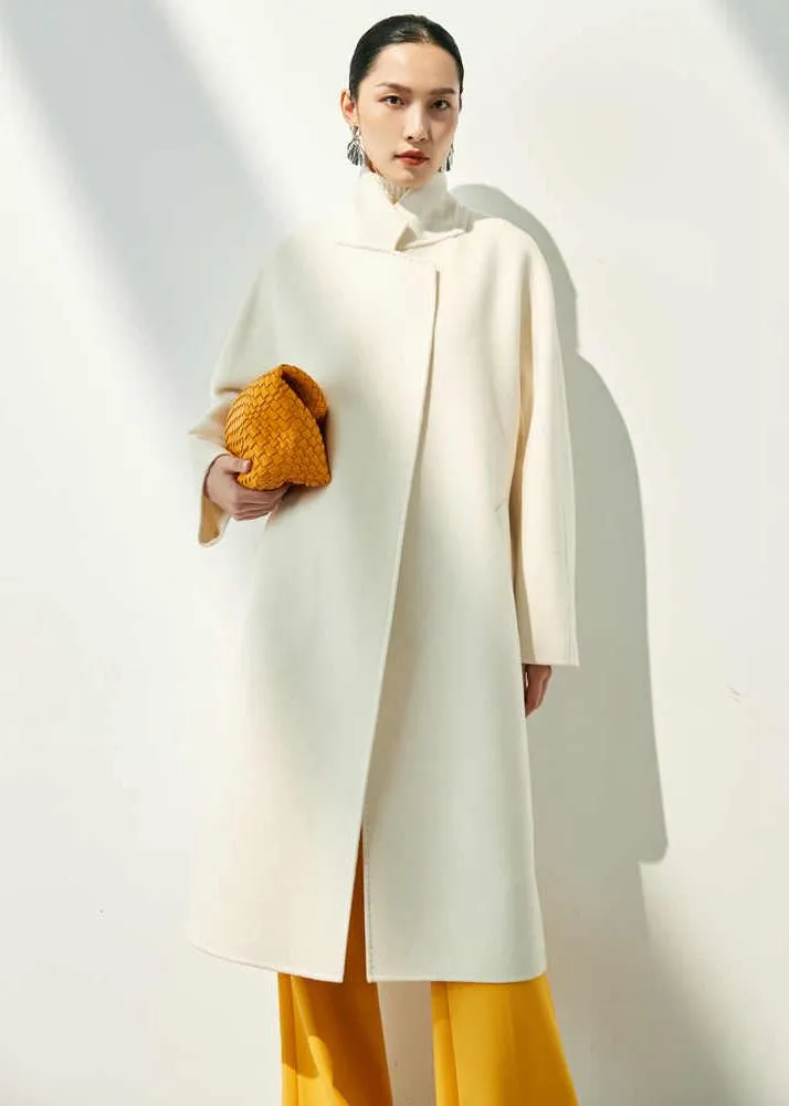 Double Face Wool Cashmere Belted Wrap Long Coat