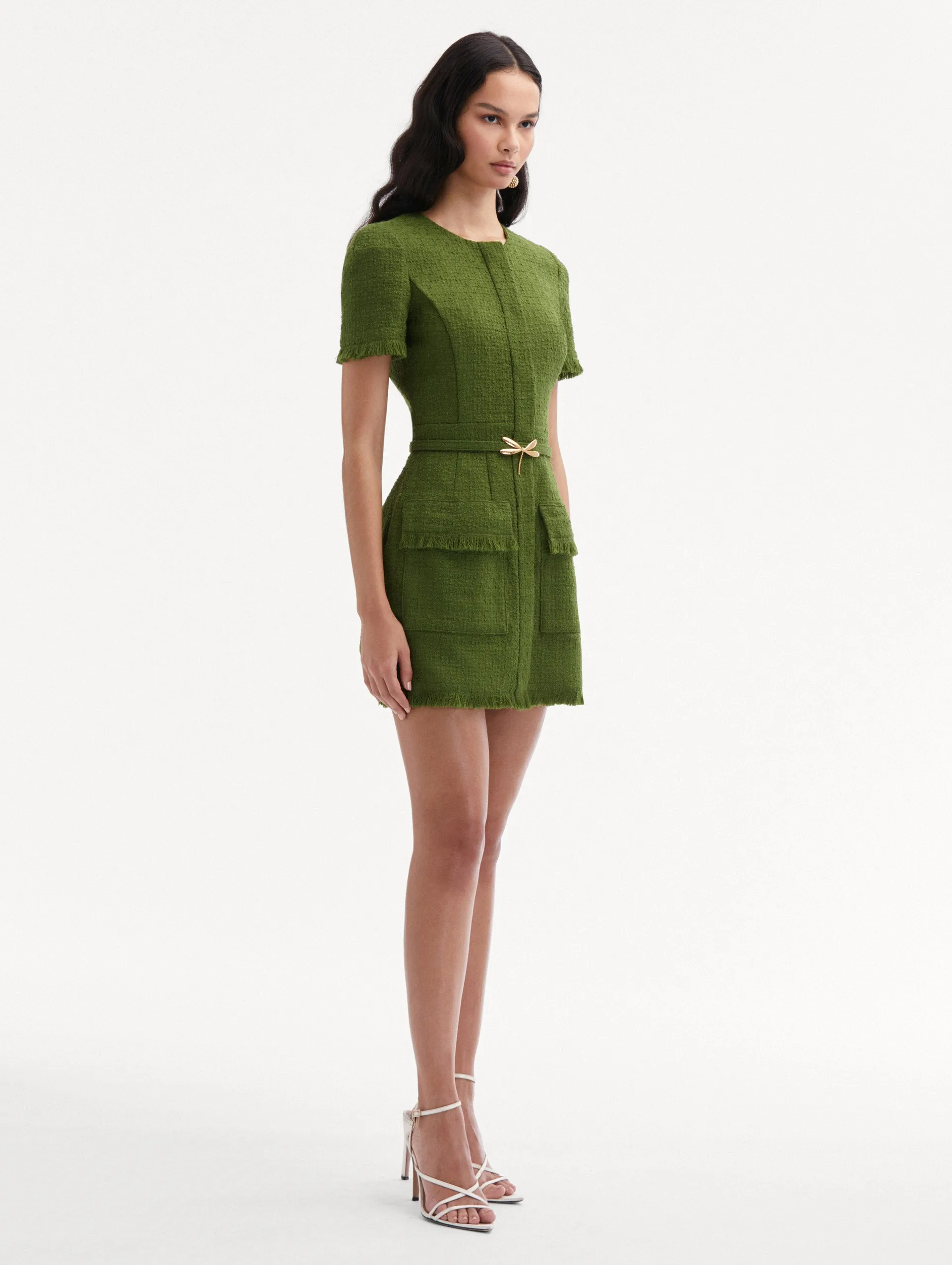 Dragonfly Belt Tweed Dress