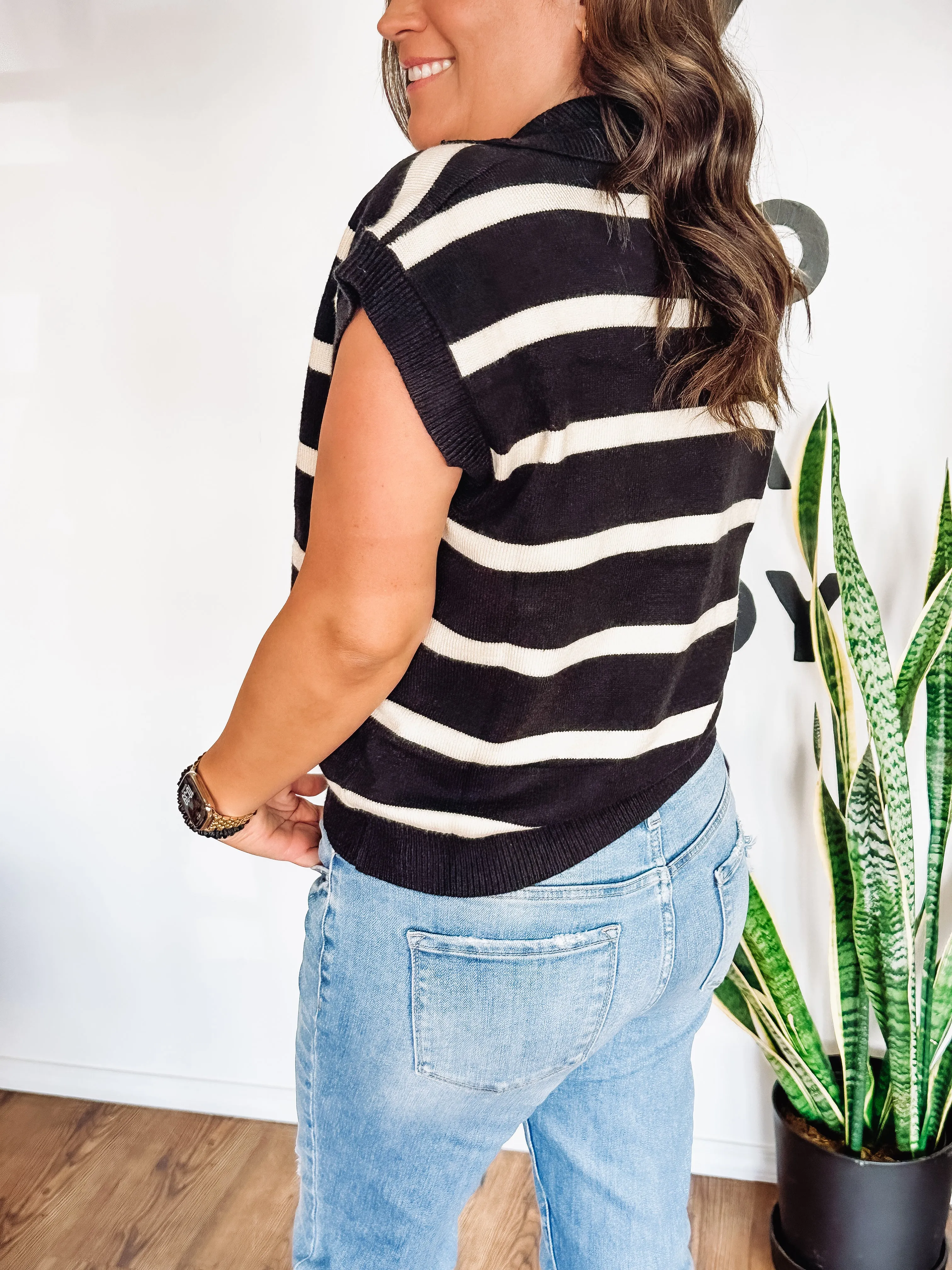 Drop Shoulder Striped Sweater Top