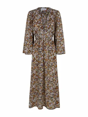 Floral print flared-sleeved maxi dress