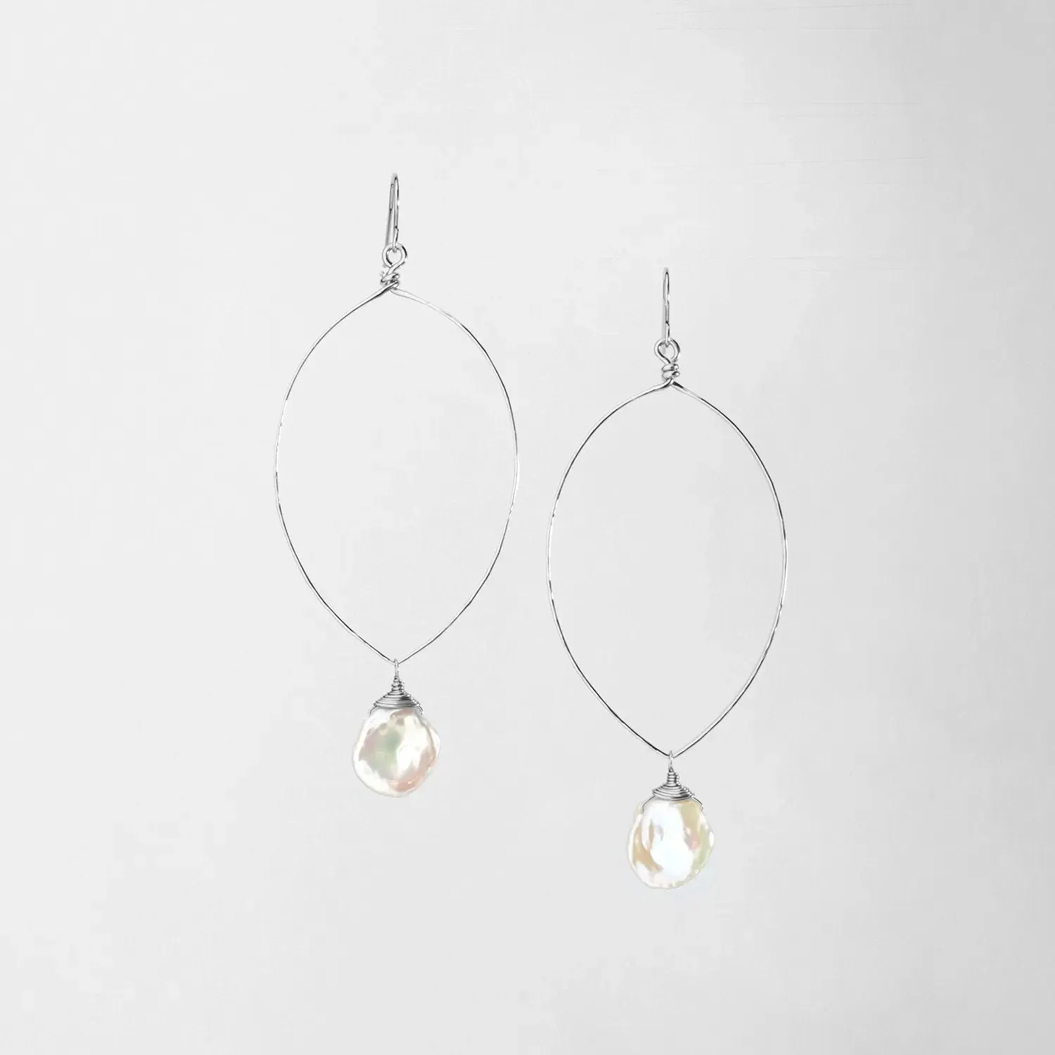 Forged Marquise Earrings with Keishi Pearl Drop