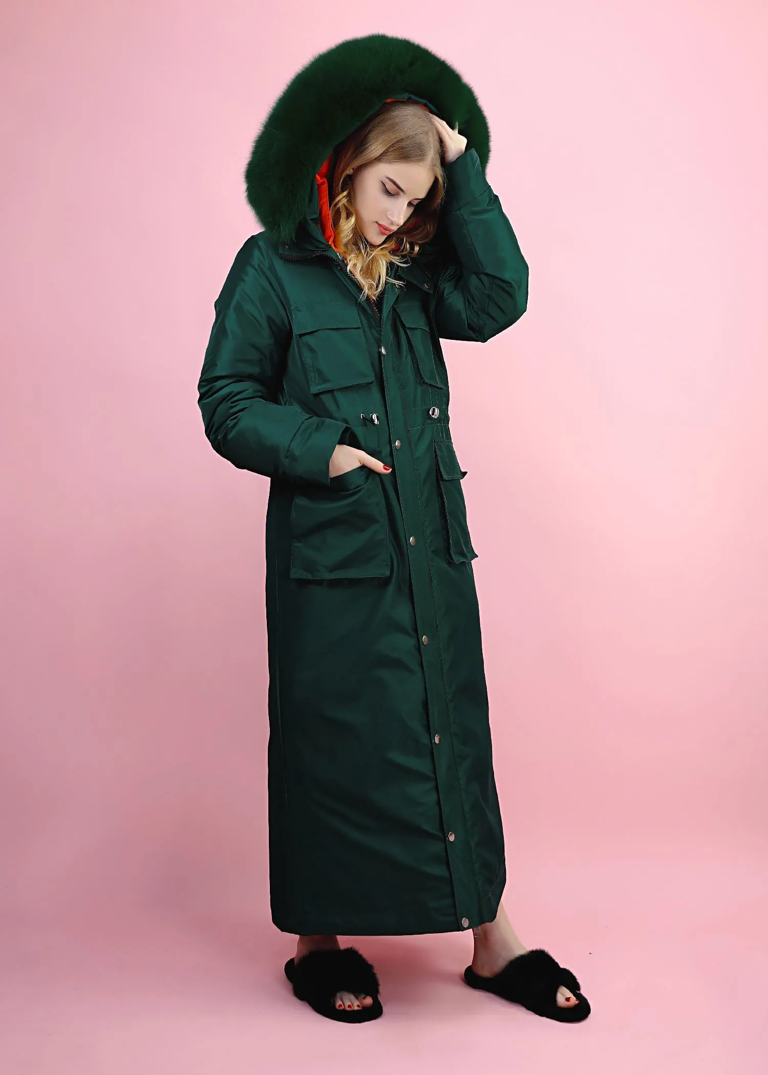 Fur Collar Hooded Long Down Puffer Parka