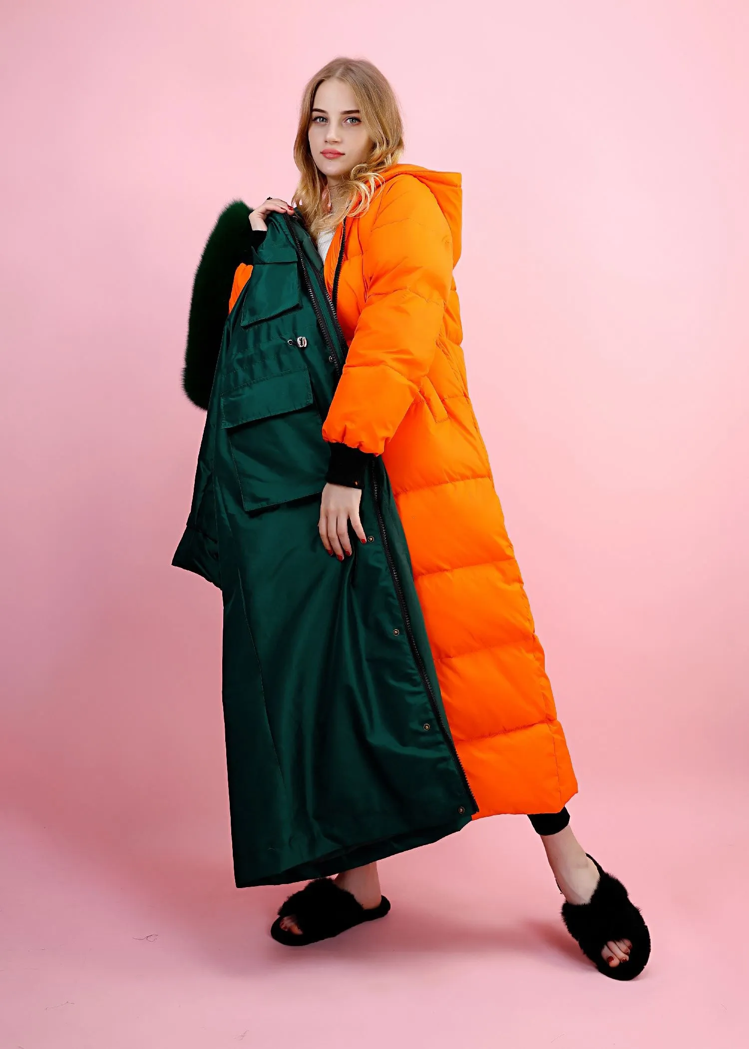 Fur Collar Hooded Long Down Puffer Parka