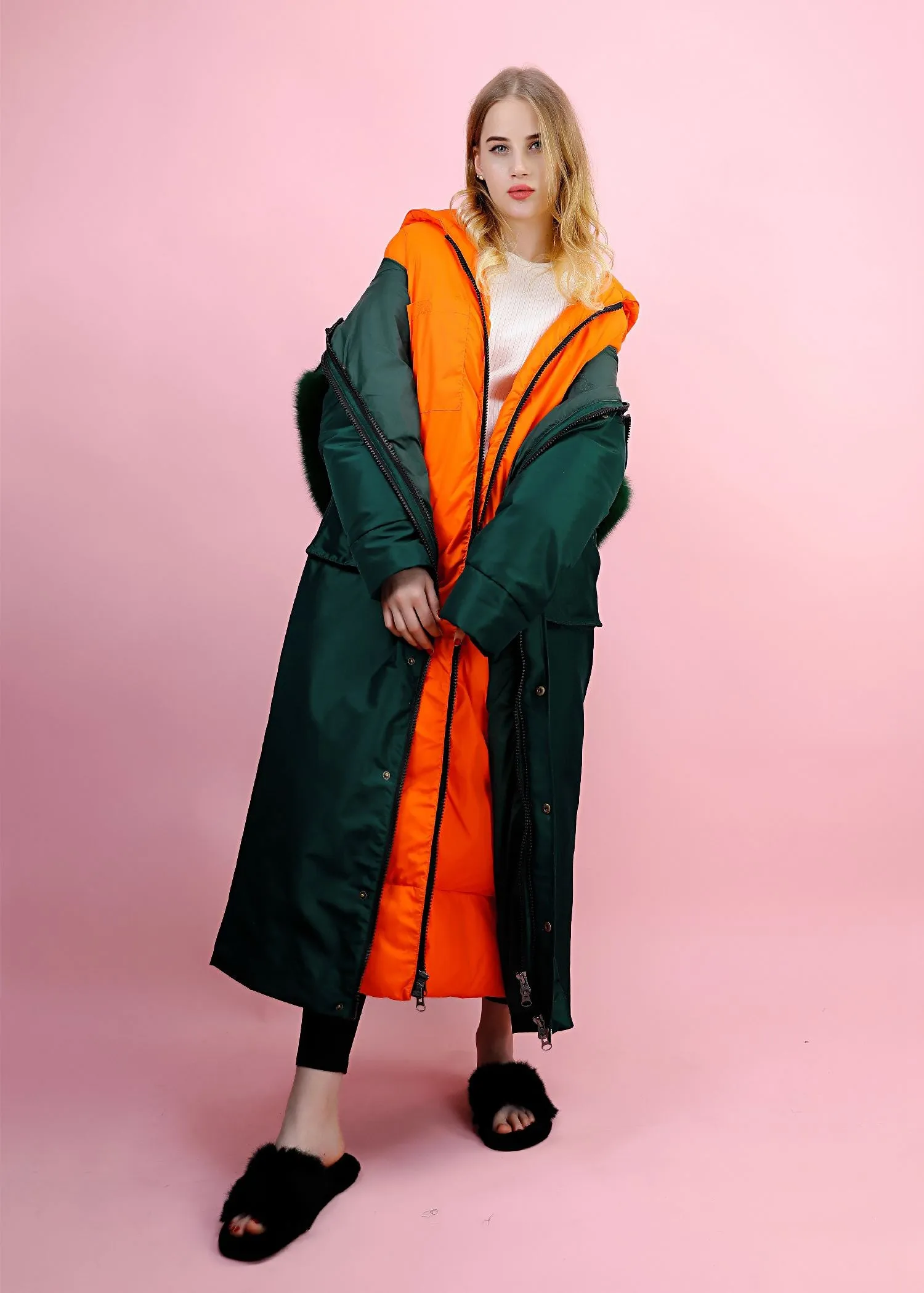 Fur Collar Hooded Long Down Puffer Parka