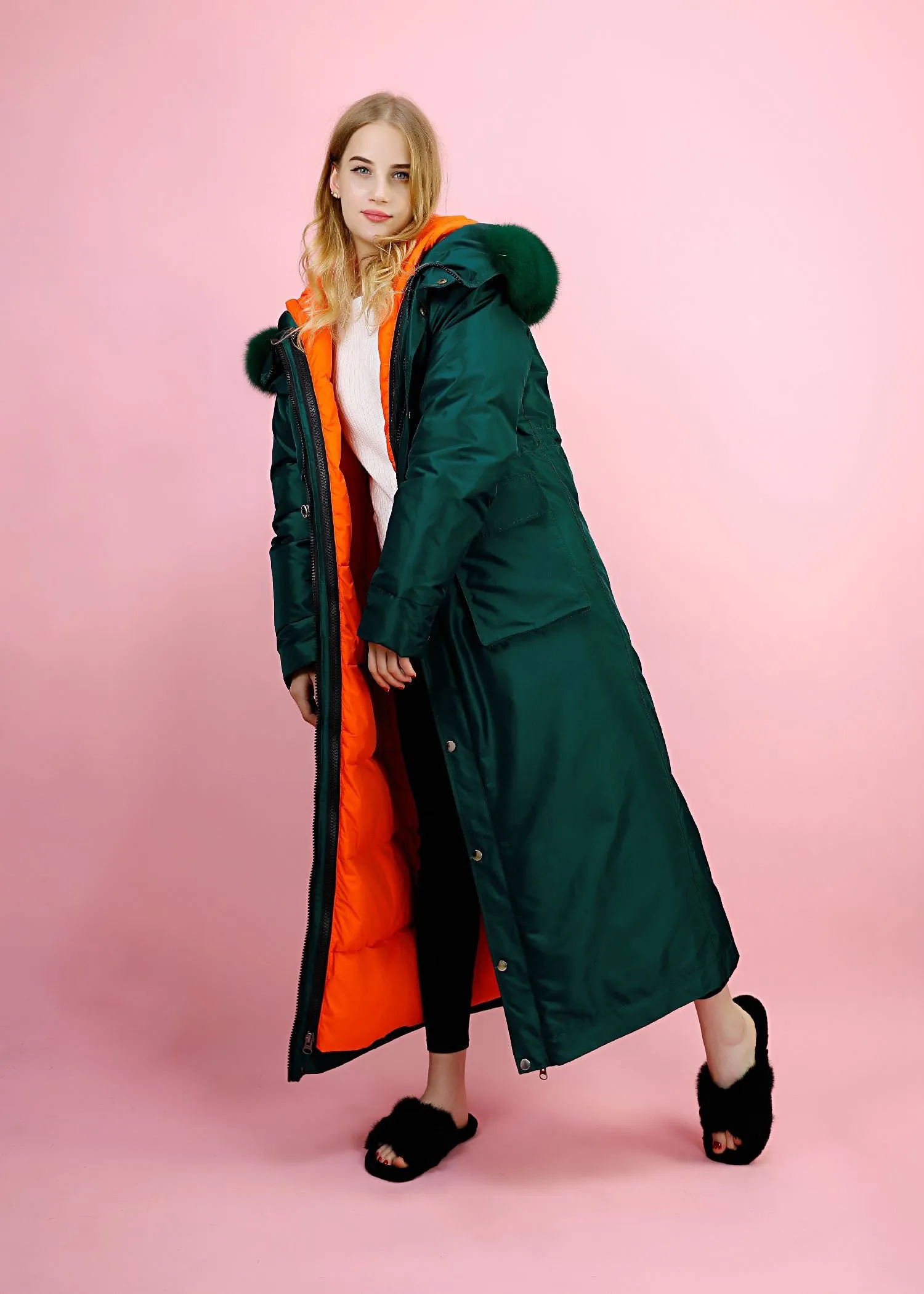Fur Collar Hooded Long Down Puffer Parka
