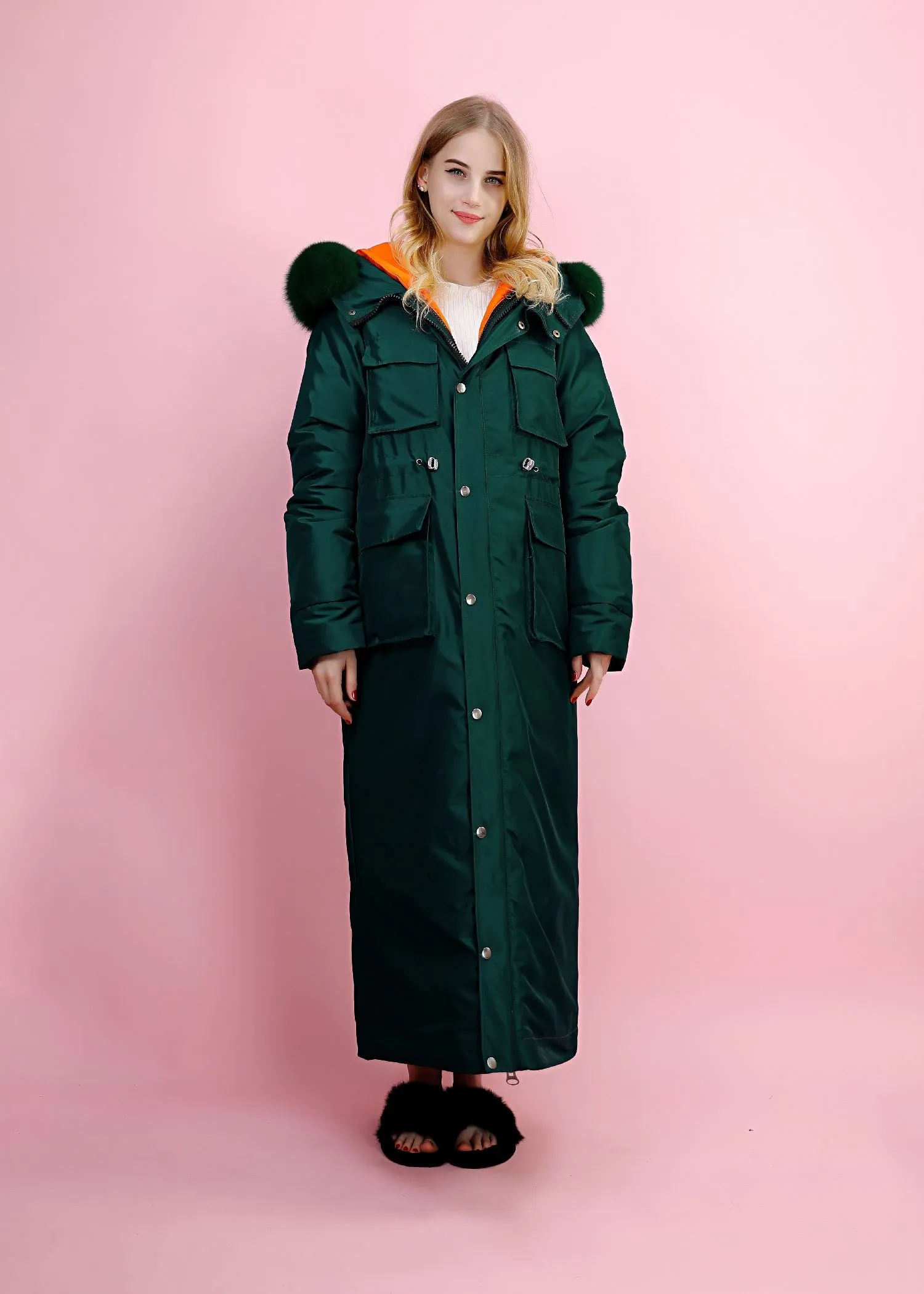 Fur Collar Hooded Long Down Puffer Parka