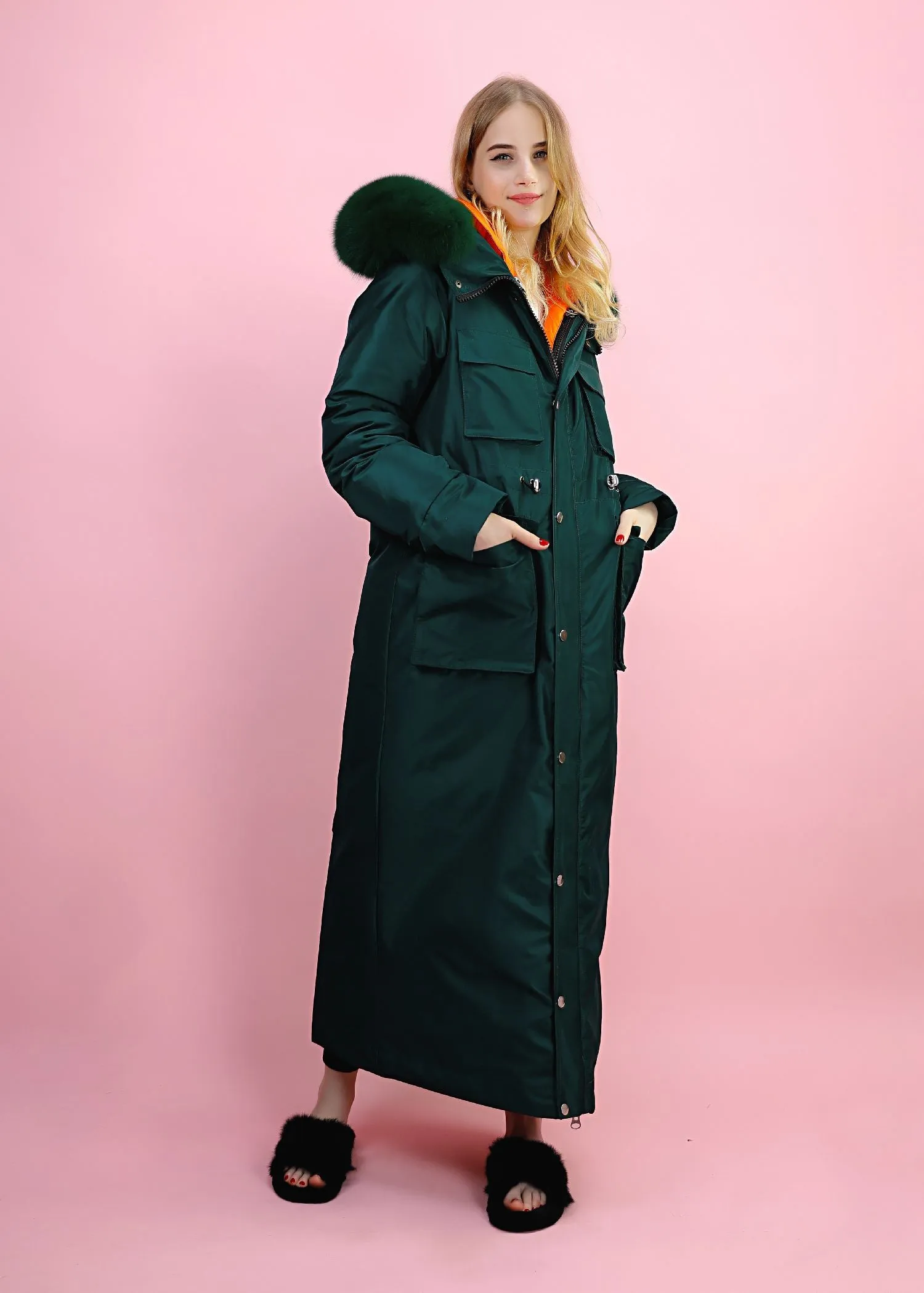 Fur Collar Hooded Long Down Puffer Parka