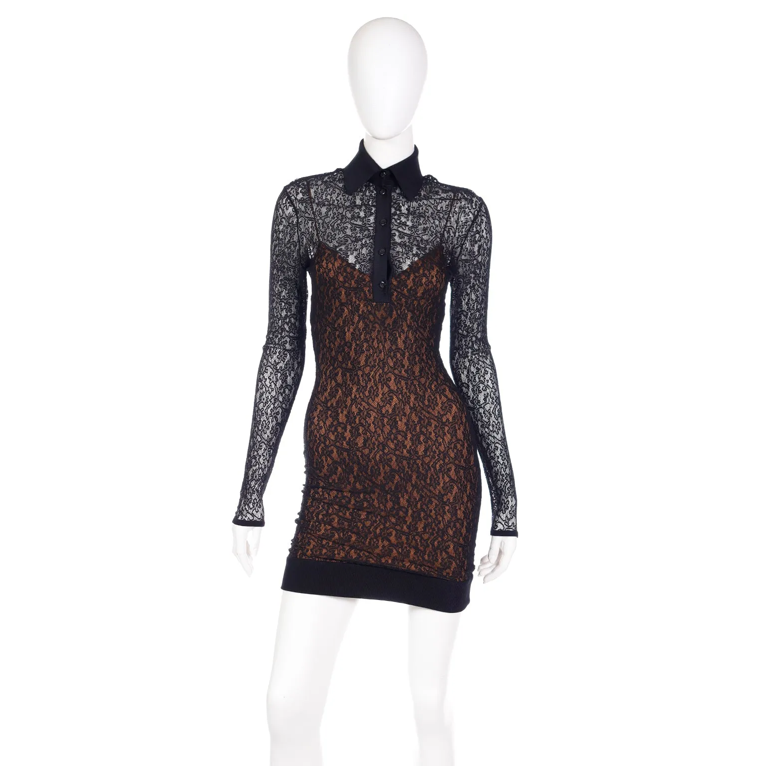 F/W 1990 Azzedine Alaia Black Lace Illusion Runway Mini Dress