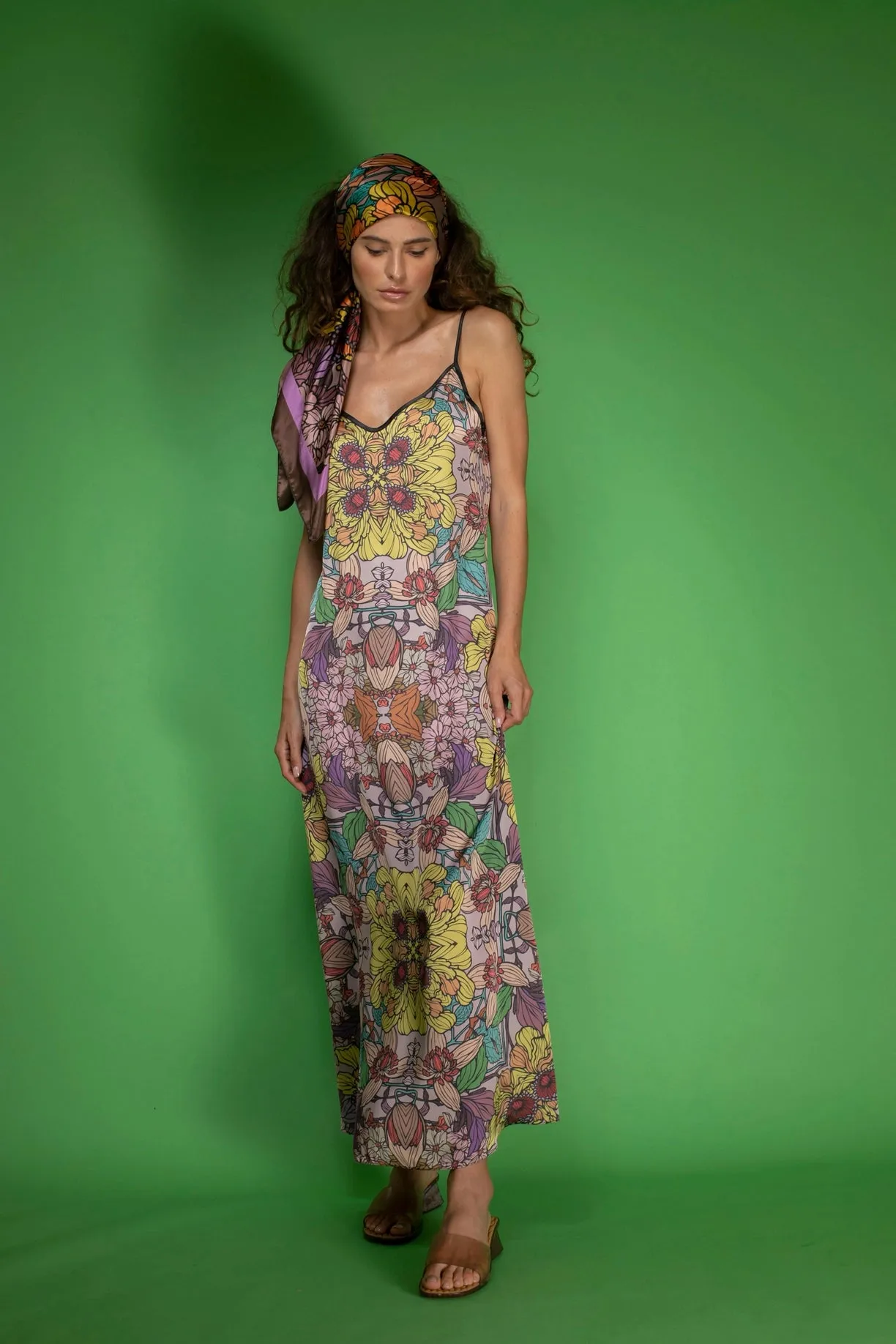 Golden Floral Slip Dress
