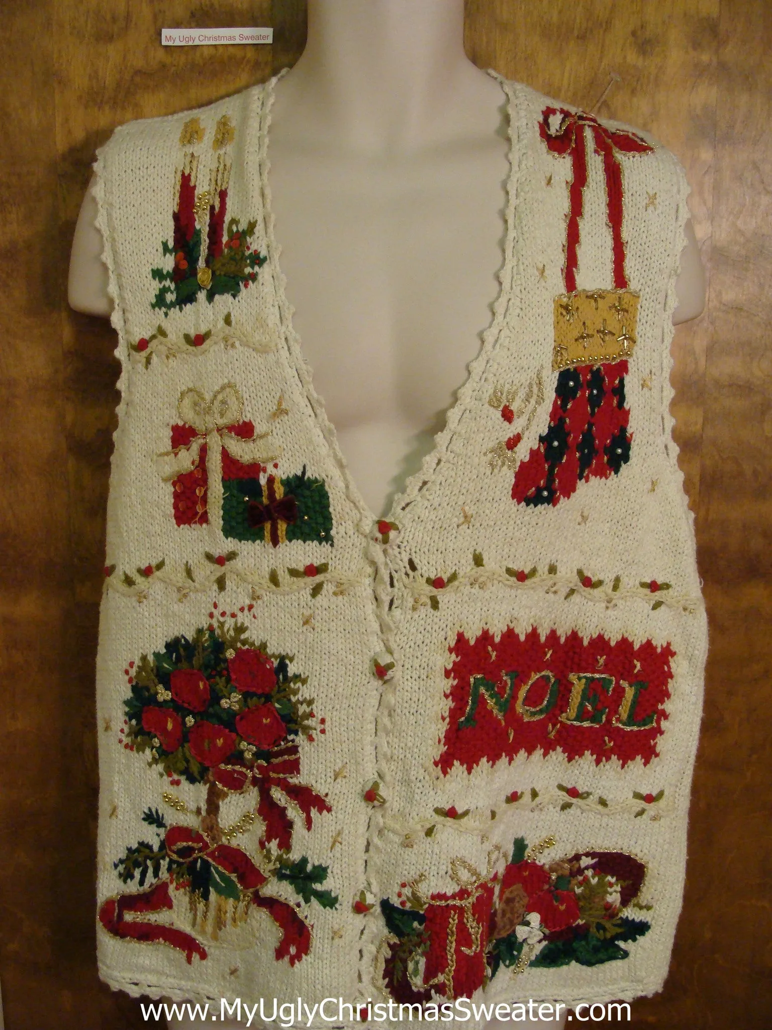Holiday Sweater Vest with Candles and NOEL