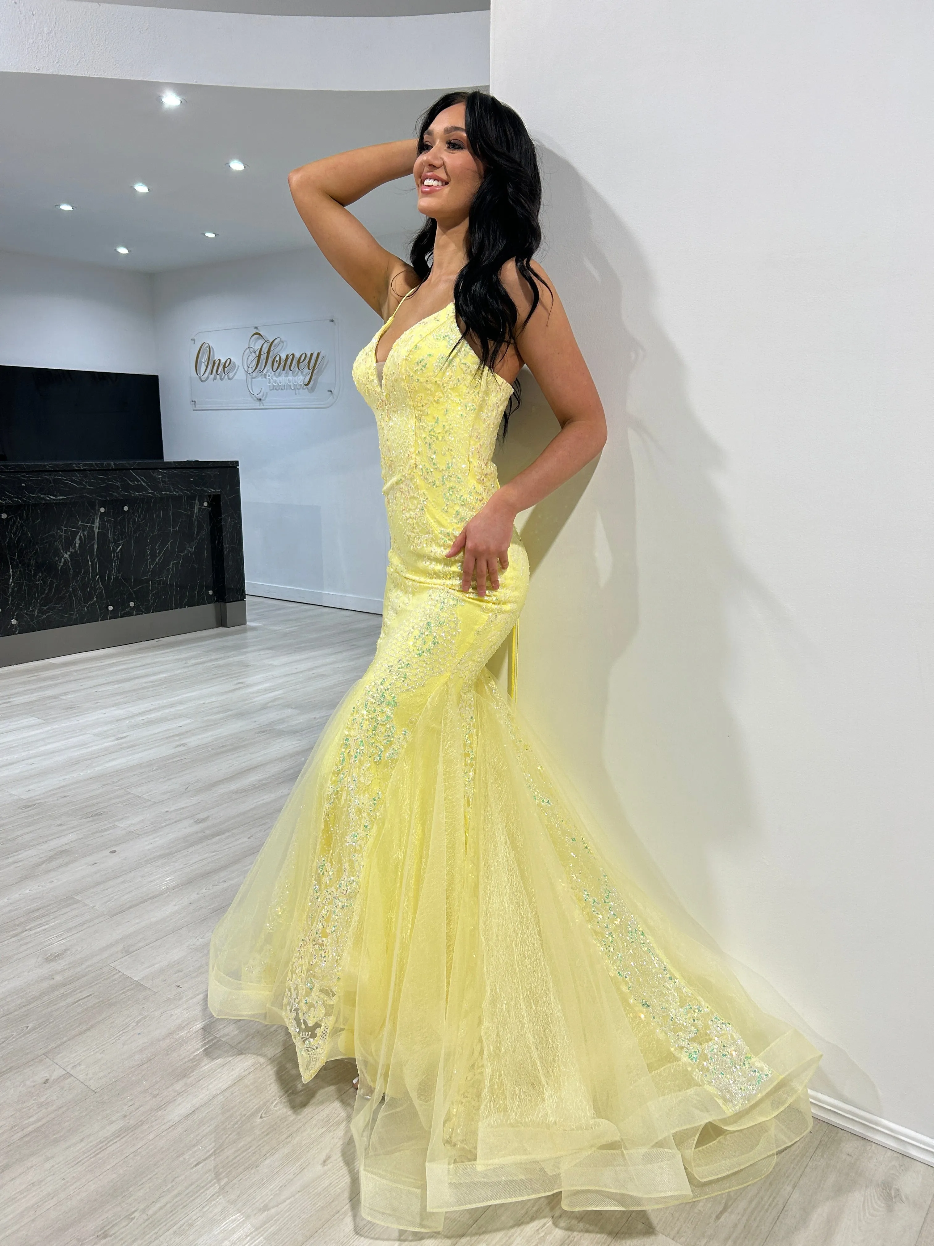 Honey Couture SHAYLA Sequin Glitter Fishtail Mermaid Formal Dress